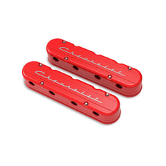2-Piece Chevrolet Script Valve Cover Gen III/iv LS Gloss Red Machined Chevrolet Gen III/iv LS Cast Aluminum Coil-Mounting Base & Integrated Coil Cover Holley