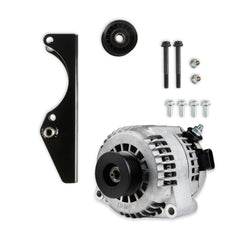 Gen III Hemi Alternator Relocation Kit W/ Alternator Moves Alternator Inward for Extra Clearance on Right Side of Engine Includes Alternator 197-302 (150 Amp Output) Black Brackets & Natural Aluminum Alternator Holley