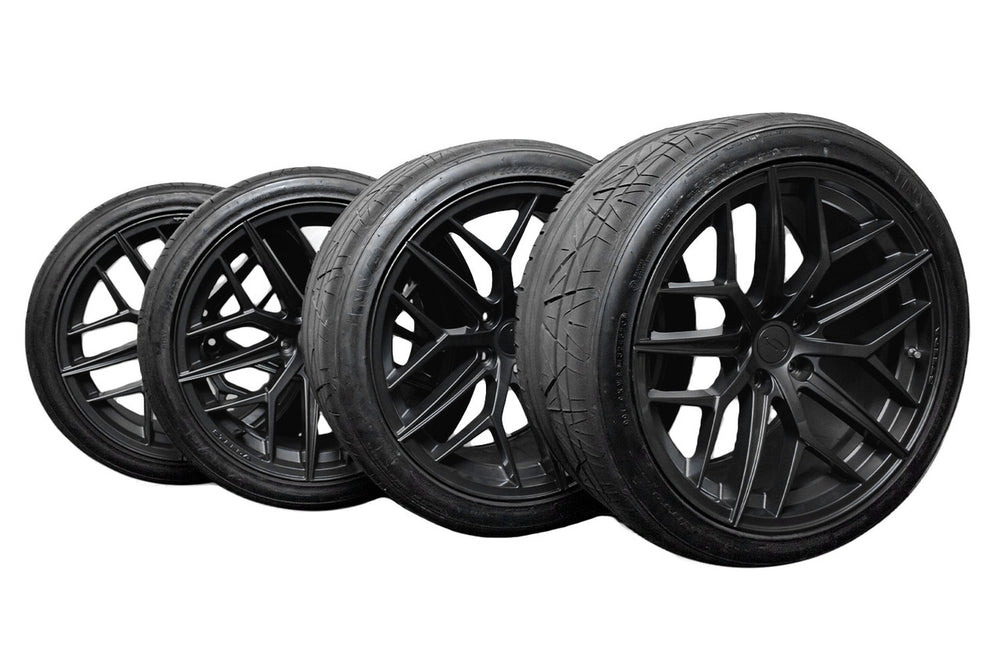 Steeda Mustang Trident Satin Black Staggered Wheel & Tire Package