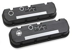 M/T Valve Covers Vintage Style Finned BBC Satin Black Chevrolet Big Block Cast Aluminum Holley