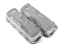 M/T Valve Covers Vintage Style Finned BBC Polished Chevrolet Big Block Cast Aluminum Holley