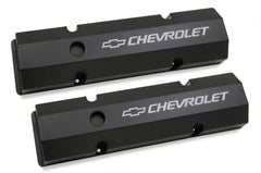 GM Licensed Valve Cover Track Series SBC Fabricated Aluminum Perimeter Bolt Black 1958-1986 Chevrolet Small Block 283-400 Cubic Inch Flat Top Holley