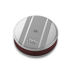 14 Round Finned Air Cleaner Polished Air Cleaner Assembly, 14 Round Design W/ 3 Premium Element, Die-Cast Aluminum, Fits 4150 & 4160 Carburetors w/5.125 Diameter Neck Holley