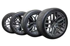 Steeda Mustang Trident Gloss Titanium Staggered Wheel & Tire Package