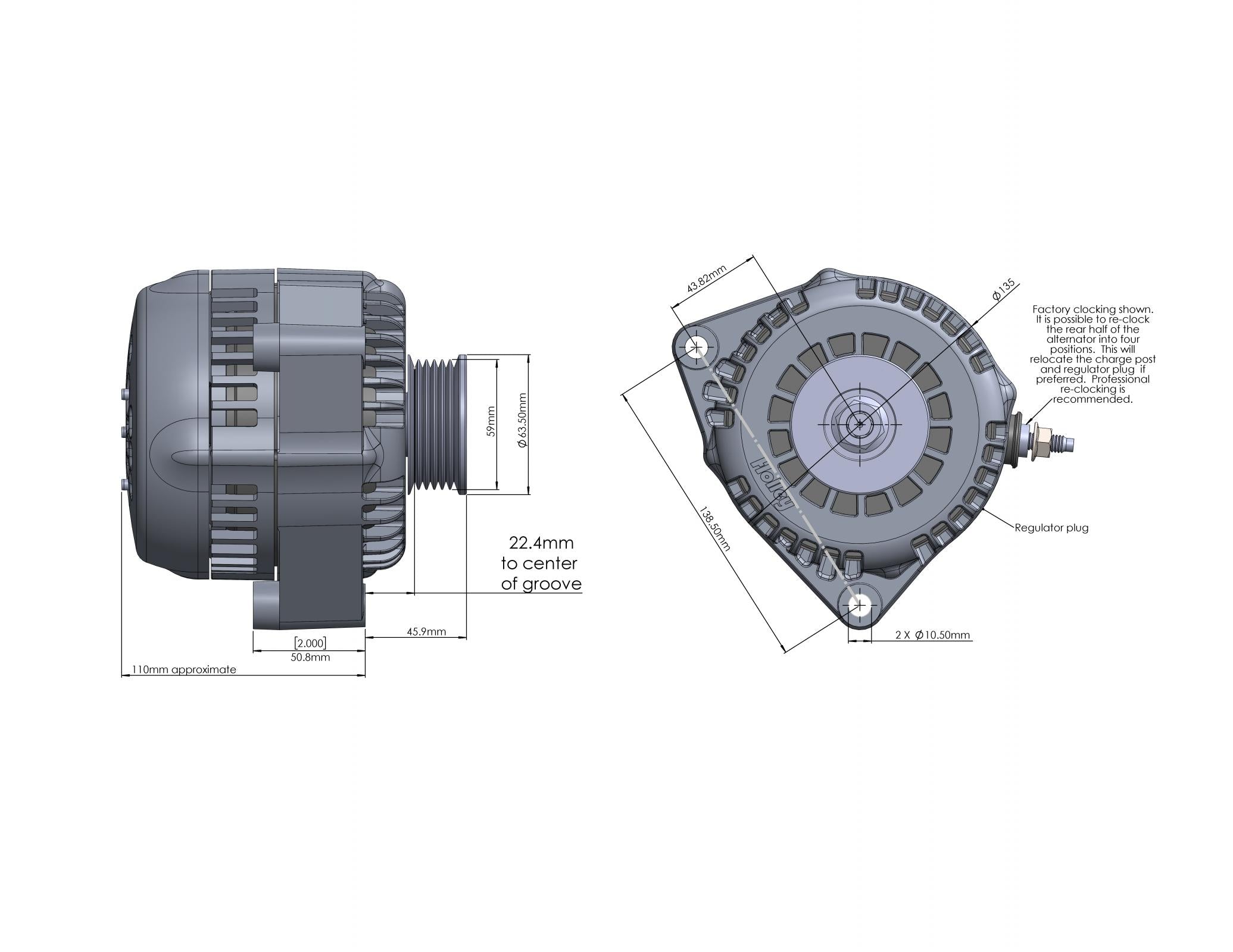 Premium Alternator Alternator, Premium, 150A-Polished Holley