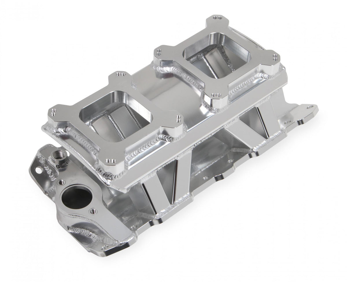 Sheet Metal Fabricated Intake Manifold Small Block Chevy Sbc Dual Quad Single Plane Carbureted Silver With Logo Sniper EFI