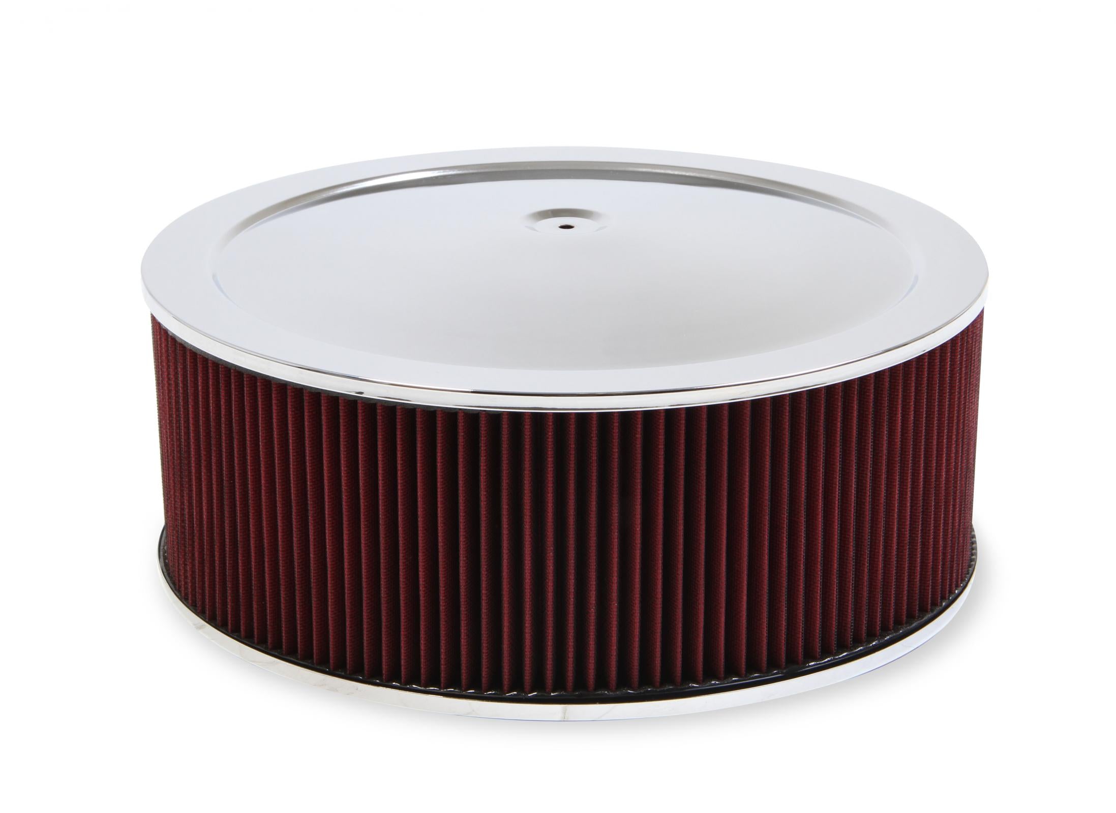 4500 Drop Base Air Cleaner Chrome w/6 Red Washable Gauze Filter 16 X 6 Chrome Drop-Base Air Cleaner for 4500 Series Carburetors with 7-1/4 Diameter Neck Holley
