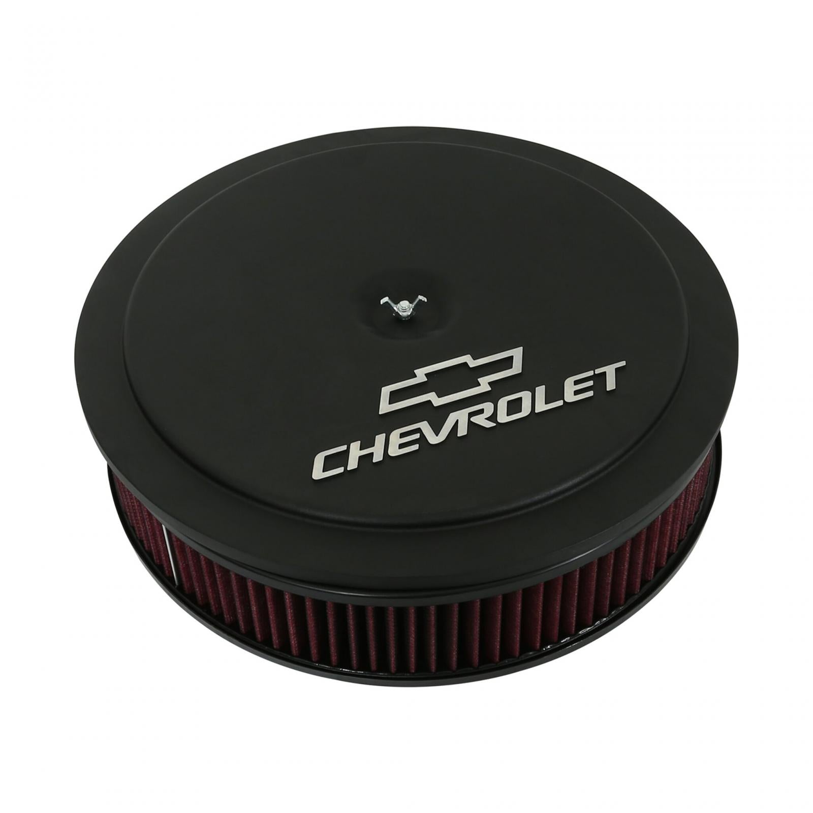 GM Muscle Series Air Cleaner Satin Black Machined 14 X 3 Air Cleaner Kit W/ Premium Filter GM Bowtie and Chevrolet Logo Holley
