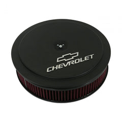 GM Muscle Series Air Cleaner Satin Black Machined 14 X 3 Air Cleaner Kit W/ Premium Filter GM Bowtie and Chevrolet Logo Holley