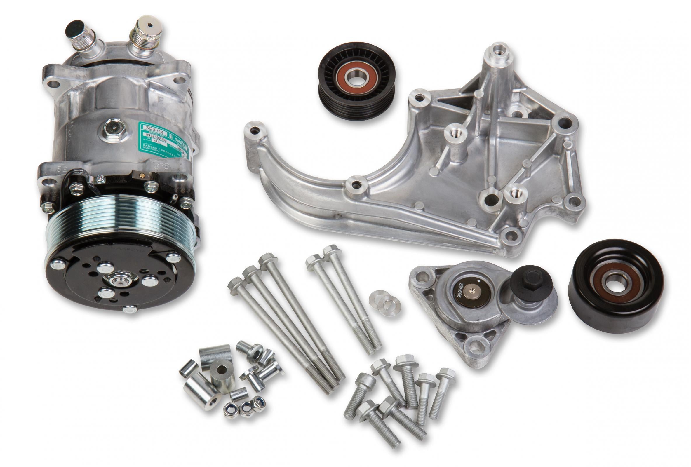LS High-Mount A/C Accessory Drive Kit Includes SD508 A/C Compressor, Tensioner, & Pulleys Passenger's Side A/C Bracket Includes SD508 A/C Compressor, Tensioner, & Pulleys Holley
