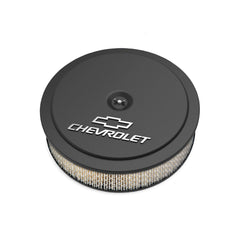 GM Muscle Series Air Cleaner Satin Black Machined 14 X 3 Air Cleaner Kit W/ Paper Filter GM Bowtie and Chevrolet Logo Holley