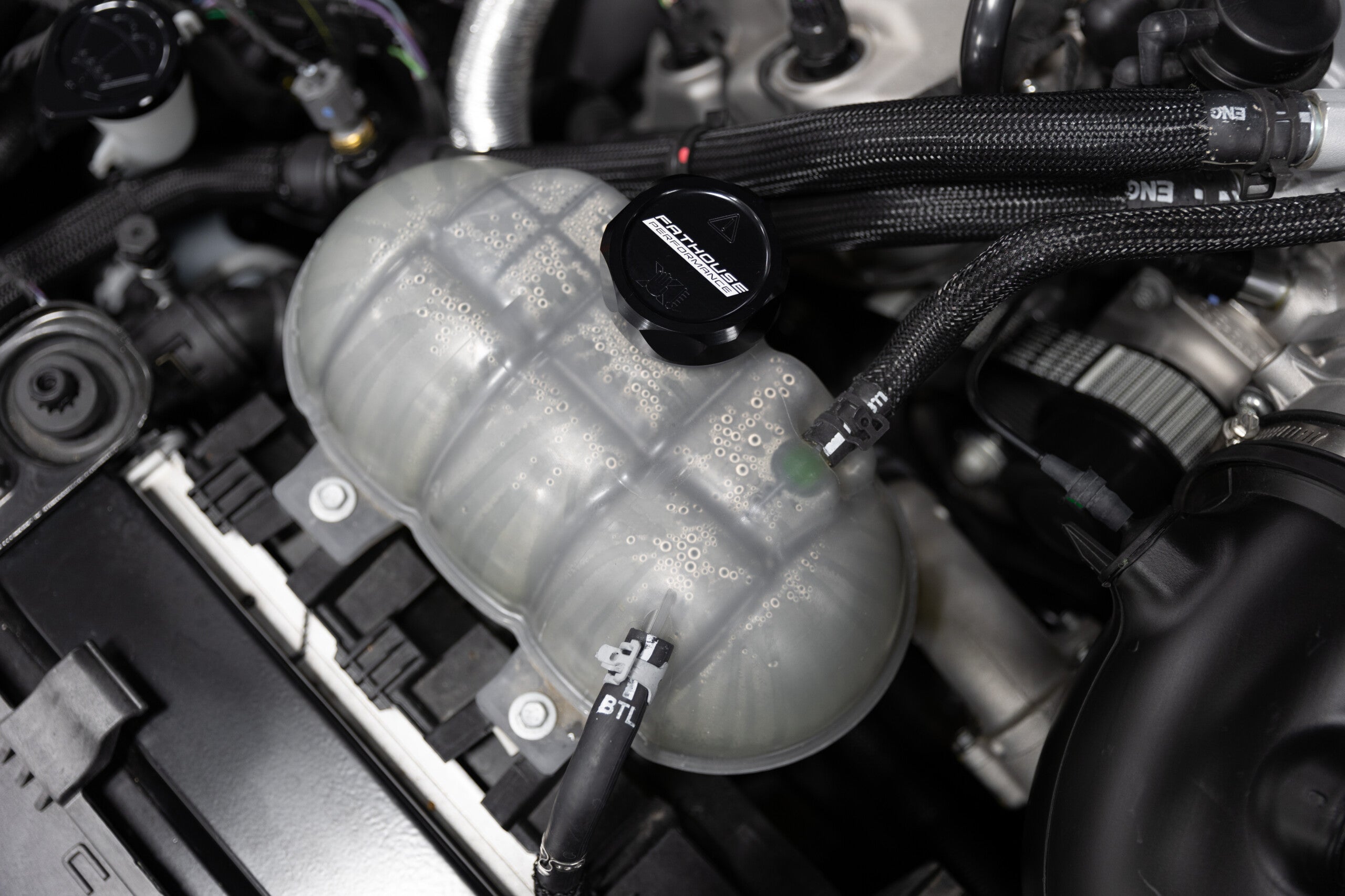 FP Billet Coolant Cap - Black installed