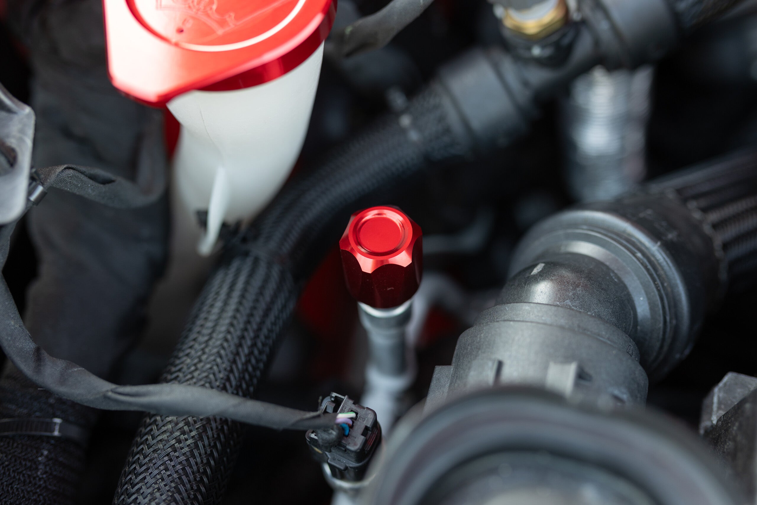 Billet AC Line Cap Kit Red installed