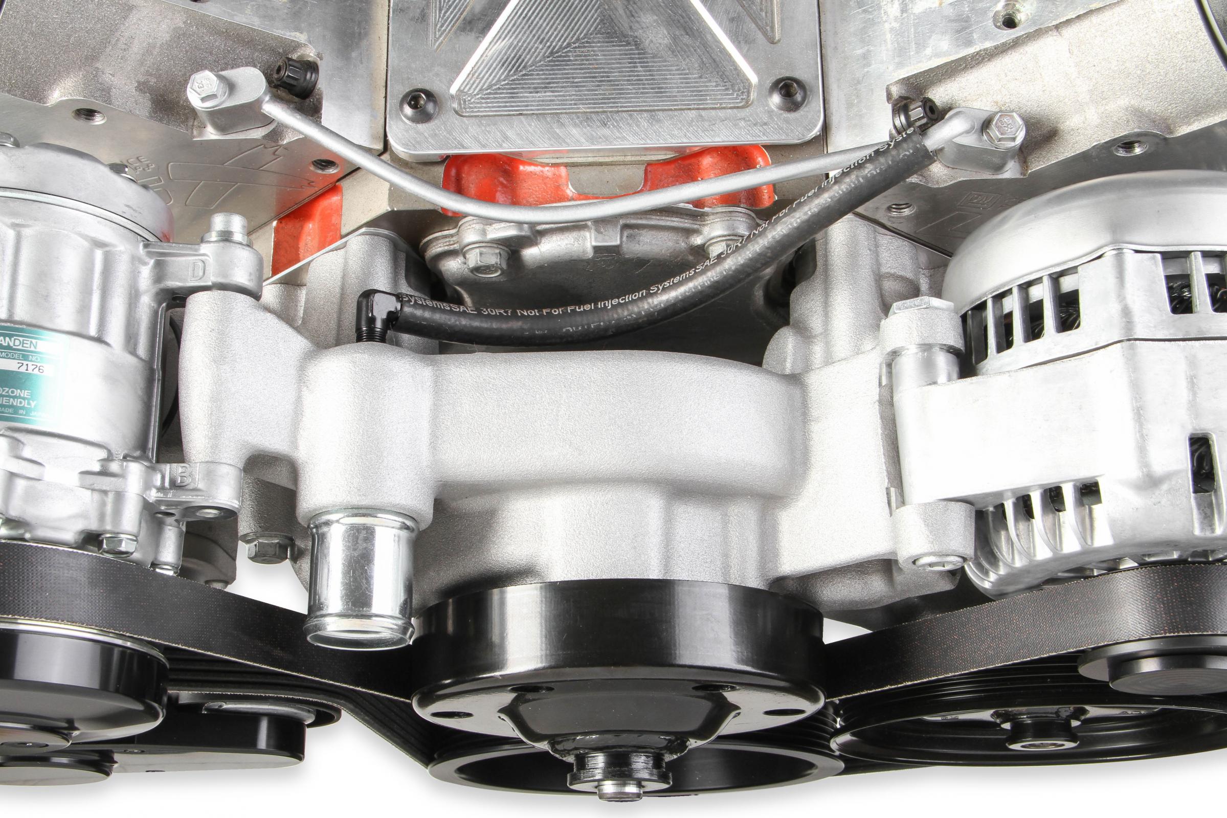 Mid-Mount Complete Accessory System LS Engine Drive Includes SD7 A/C Compressor, Alternator, P/S Pump, Tensioner, Belt, Crank Damper & Pulleys Holley