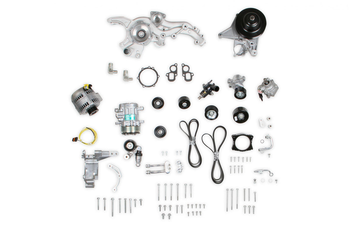 Premium Mid-Mount Complete Accessory System -GM Gen V LT4 Dry Sump Engines Complete GM Gen V LT4 Accessory Drive System W/ Alt, P/S, A/C, Water Pump, Belts, and Hardware Holley