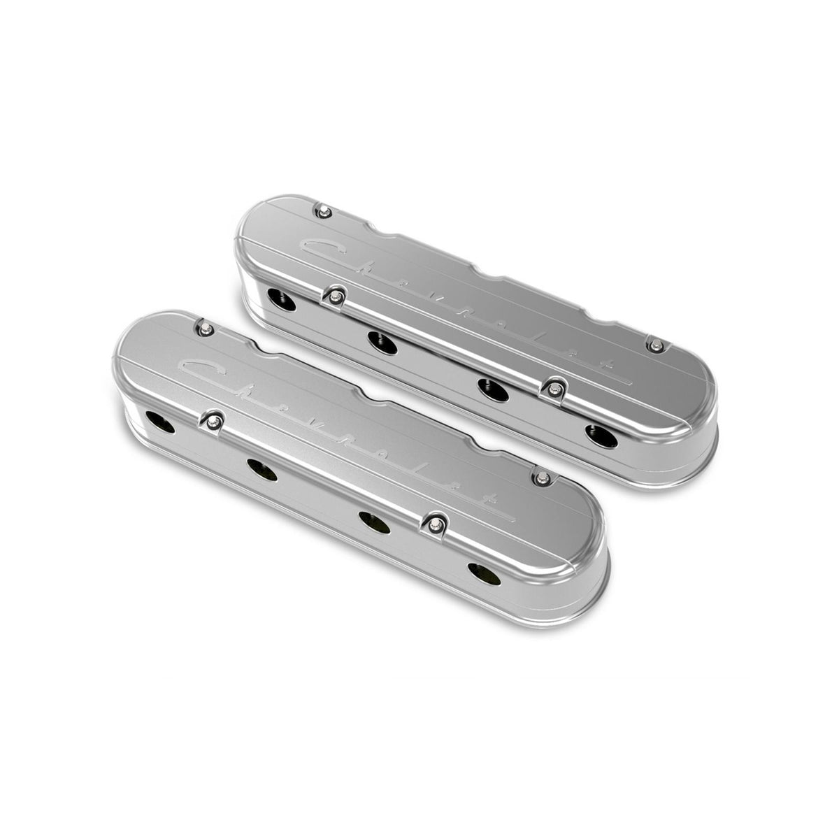 2-Piece Chevrolet Script Valve Cover Gen III/iv LS Polished Chevrolet Gen III/iv LS Cast Aluminum Coil-Mounting Base & Integrated Coil Cover Holley