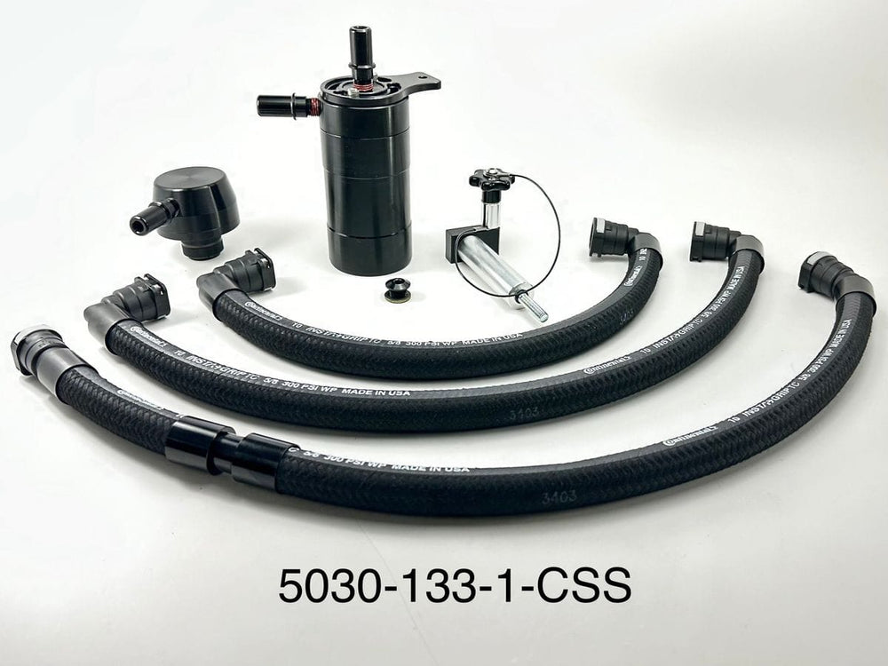 Plug N Play™ Single Valve Oil Catch Can with CSS Separator (fits 15-17 Mustang GT w/ Gen 3 Whipple) UPR