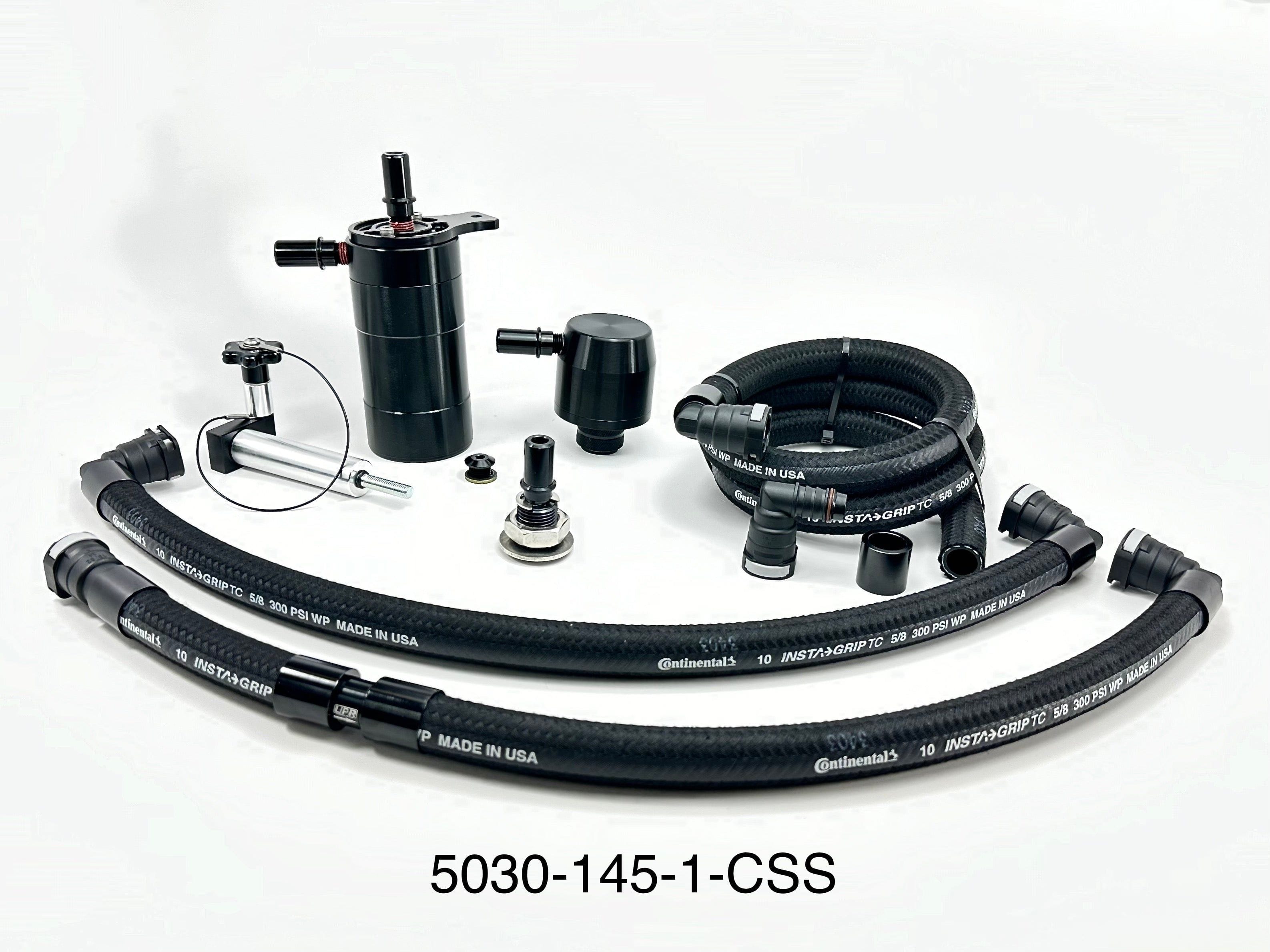 Plug N Play™ Single Valve Oil Catch Can with CSS Separator (fits 15-23 Mustang GT with Hellion) UPR