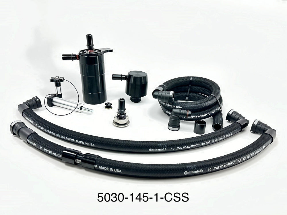 Plug N Play™ Single Valve Oil Catch Can with CSS Separator (fits 15-23 Mustang GT with Hellion) UPR