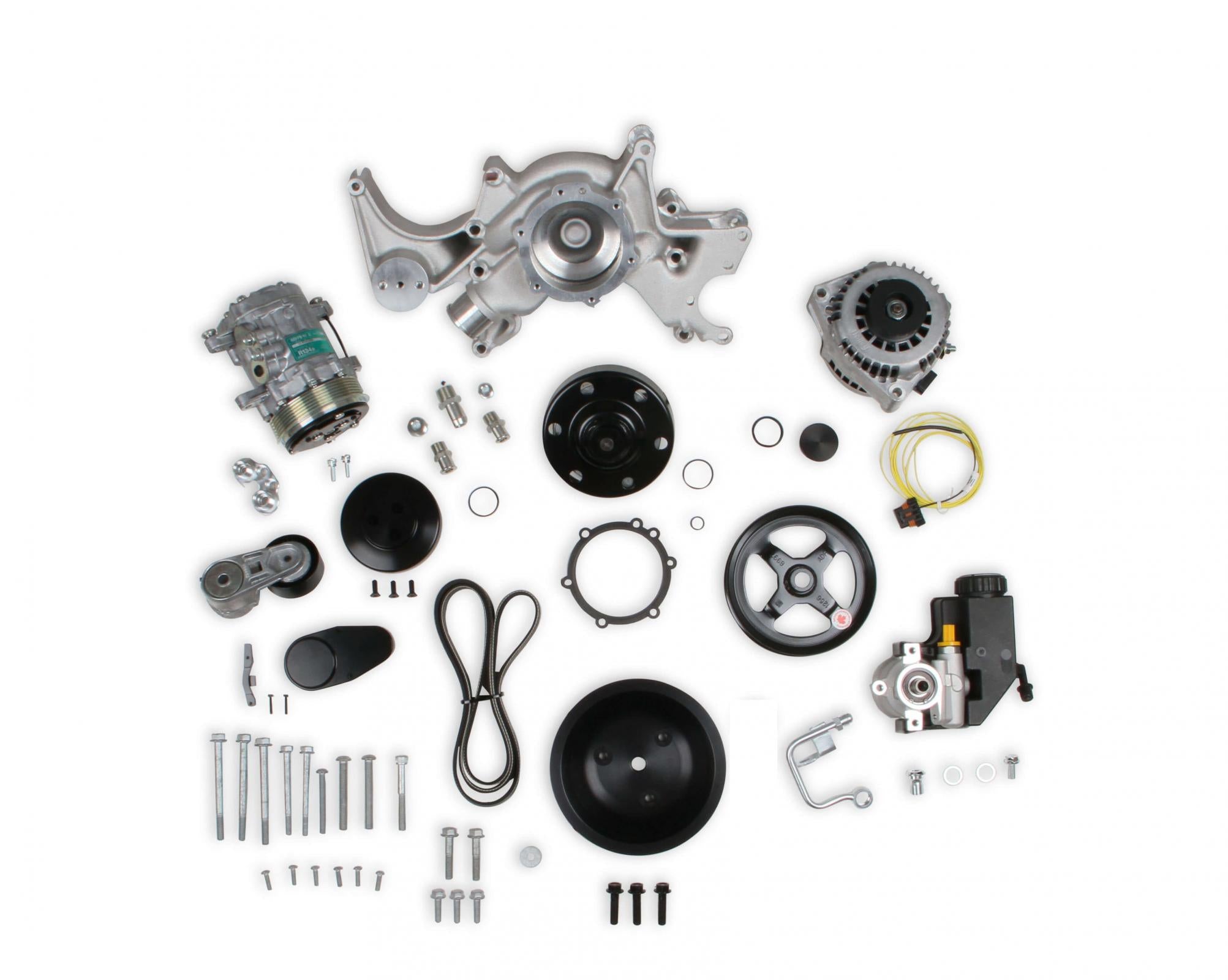 Small Block Chevy Mid Mount Complete Accessory System Small Block Chevy Mid Mount Complete Accessory System  Natural Finish Holley