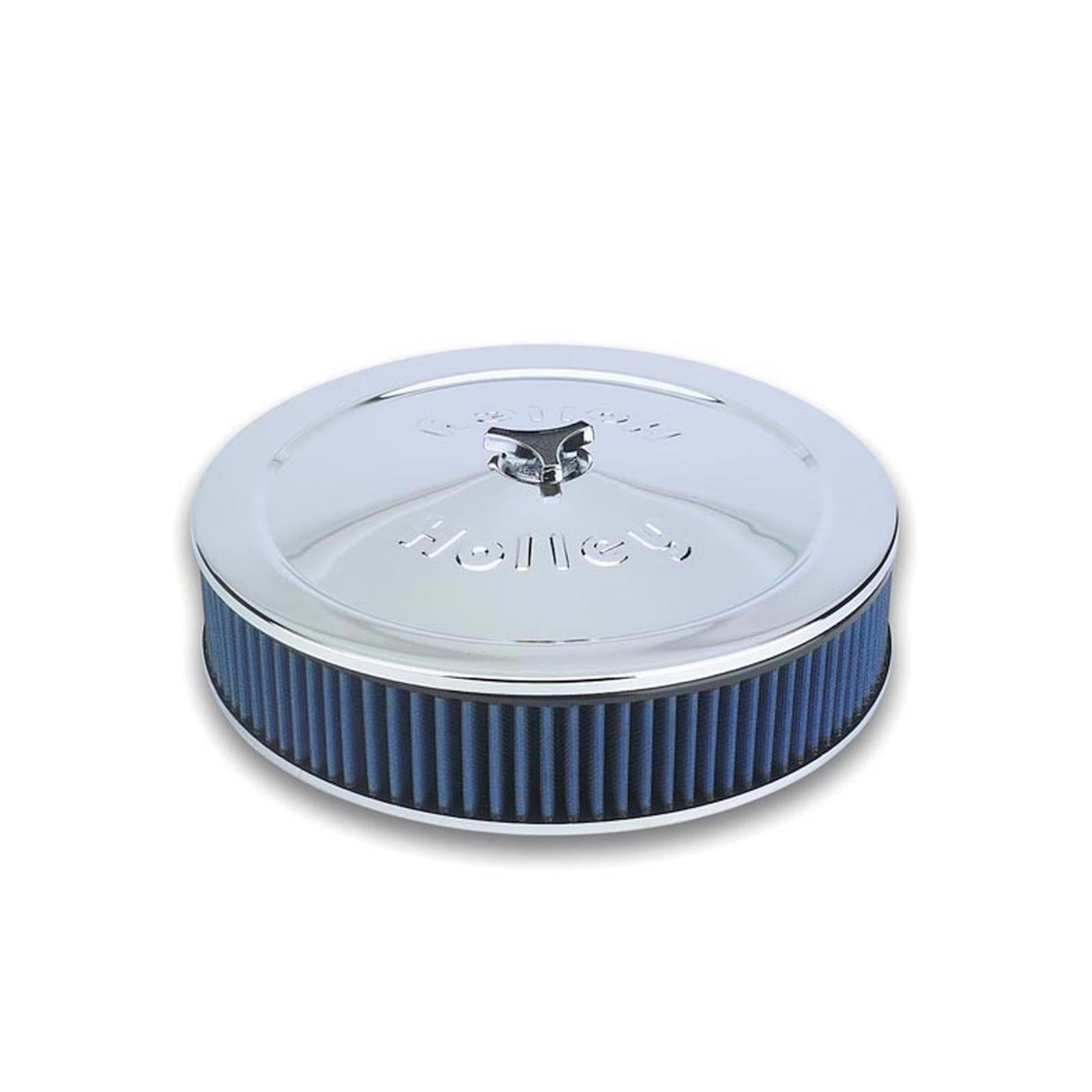 14 Powersho Air Cleaner Power Shot Air Cleaner Assembly, 14 Round Design, Triple Chrome Plated, Fits 4150 & 4160 Carburetors w/5.125 Diameter Neck Holley