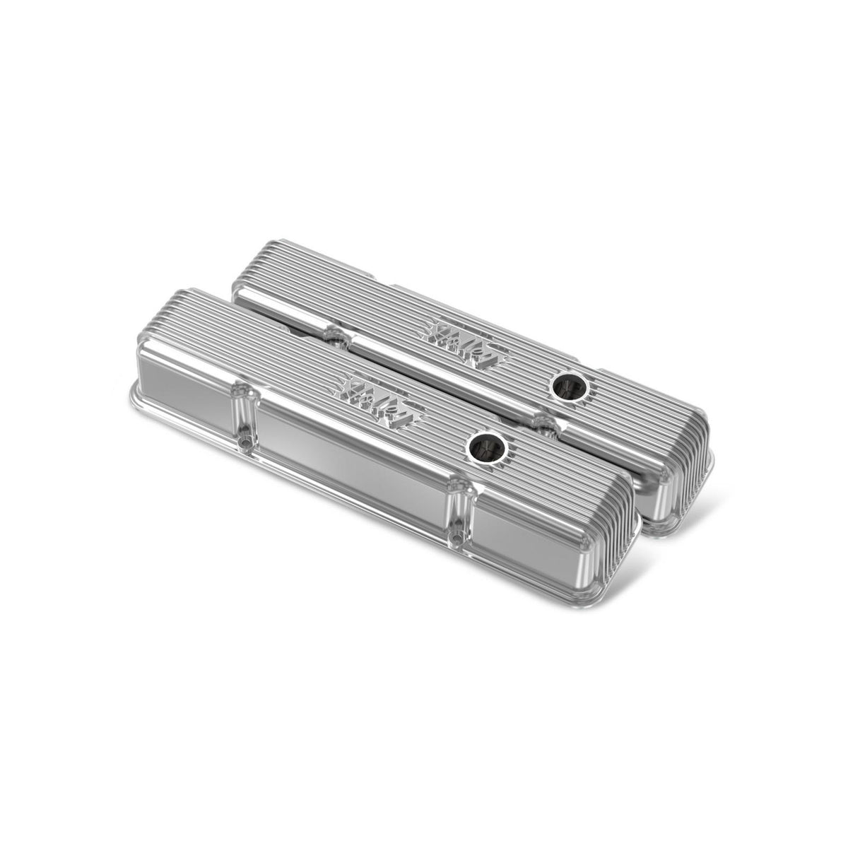 Valve Covers Vintage Series Finned SBC Polished Chevrolet Small Block with Emissions Provisions Perimeter Bolt Cast Aluminum Holley