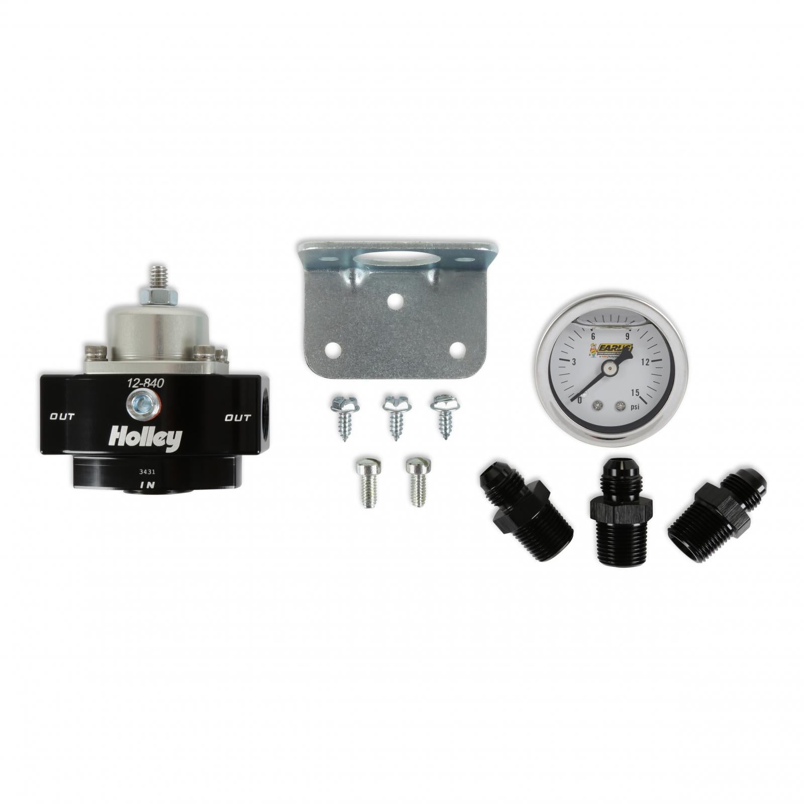 Billet Bypass Fuel Pressure Regulator Kit Pressure Range 15-60 PSI Fittings and Gauge Included Holley