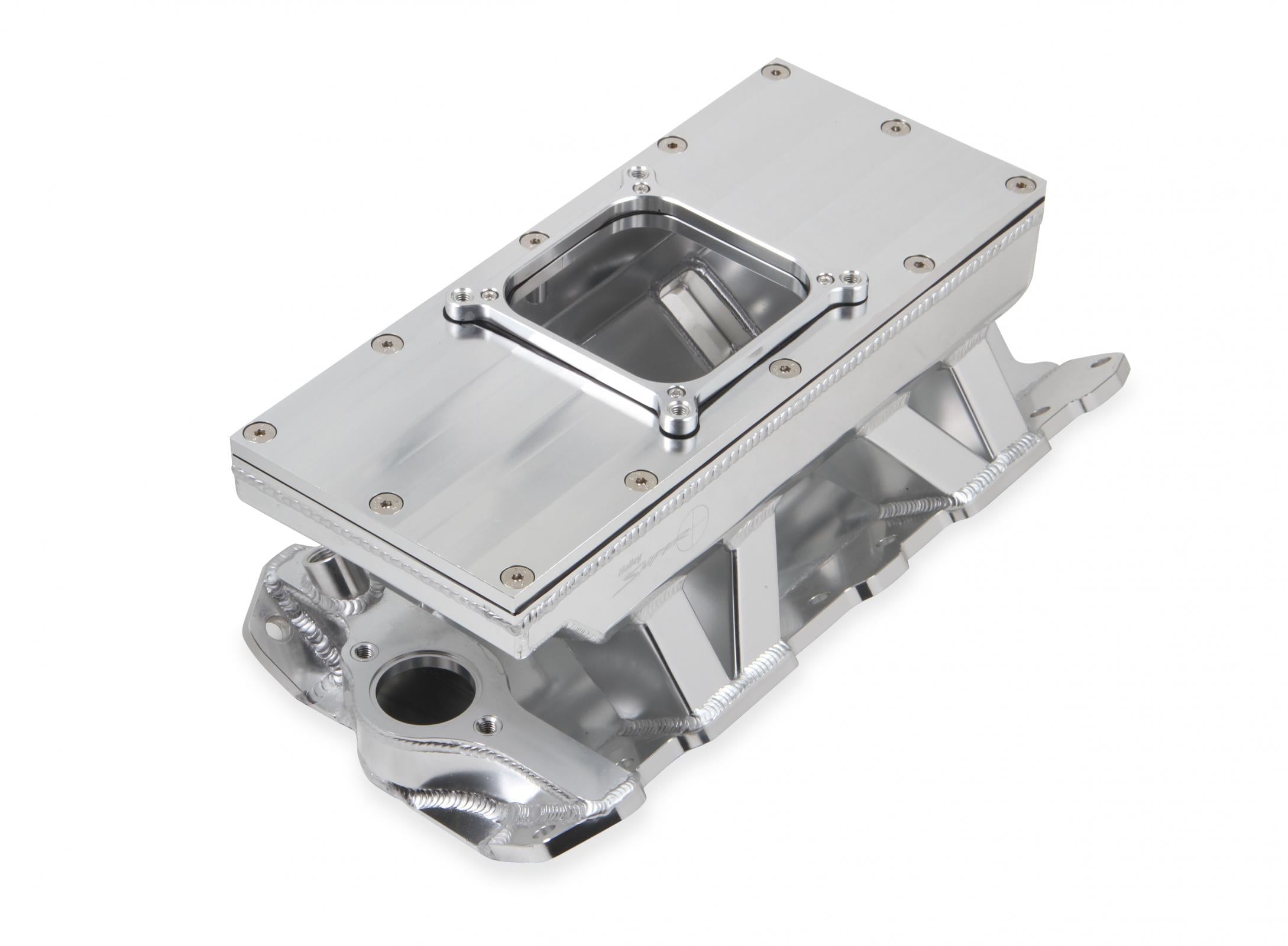 Sheet Metal Fabricated Intake Manifold Small Block Chevy Fabricated Intake Manifold Sbc Single Plane Carbureted (4500 Style Flange Changeable Plate) Silver With Logo Sniper EFI