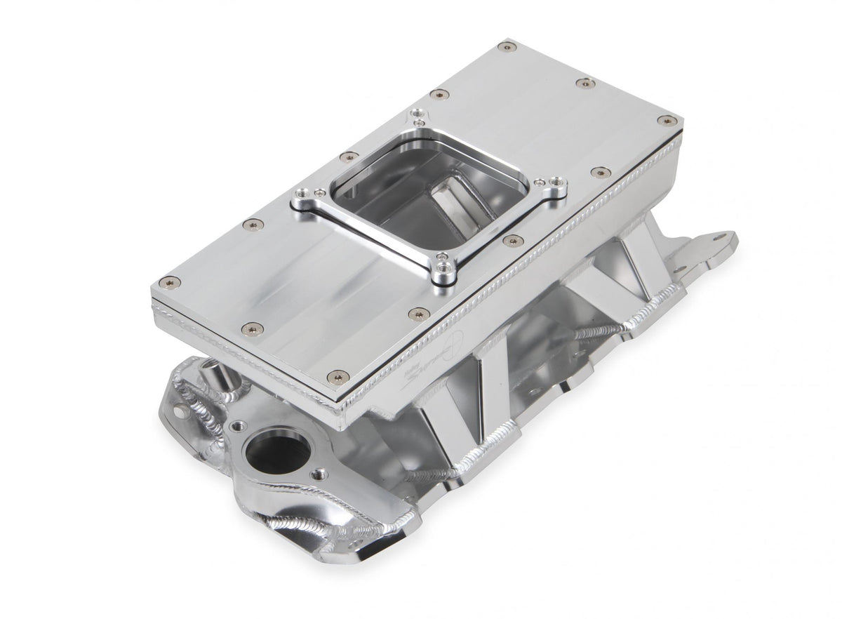 Sheet Metal Fabricated Intake Manifold Small Block Chevy Fabricated Intake Manifold Sbc Single Plane Carbureted (4500 Style Flange Changeable Plate) Silver With Logo Sniper EFI