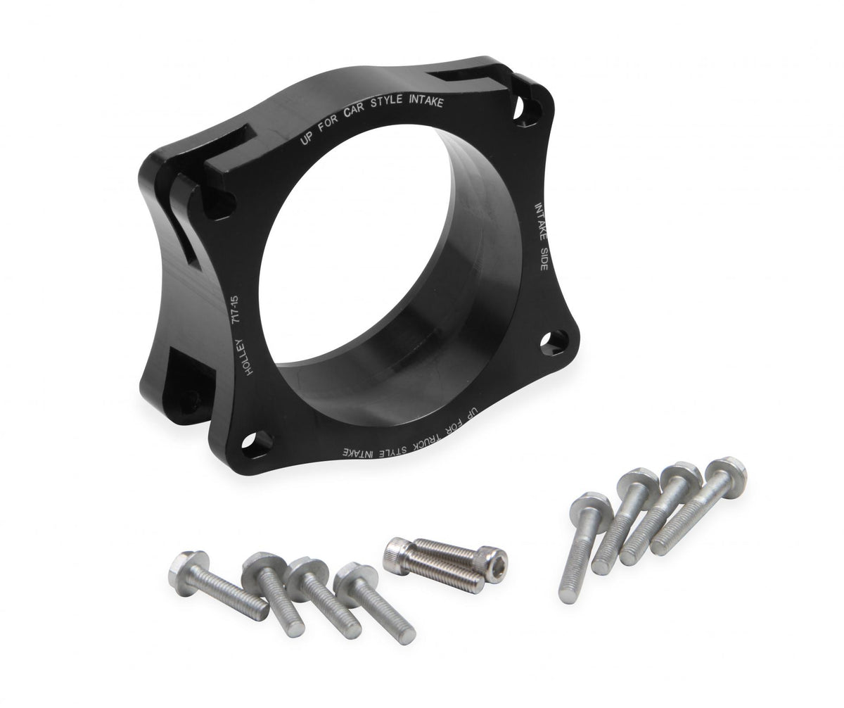 Throttle Body Angle Adapter for GM LS and LT, and LT4 Intakes Throttle Body Angle Adapter Fits GM LS, LT, and Gen-V LT4 Intake Manifolds Holley