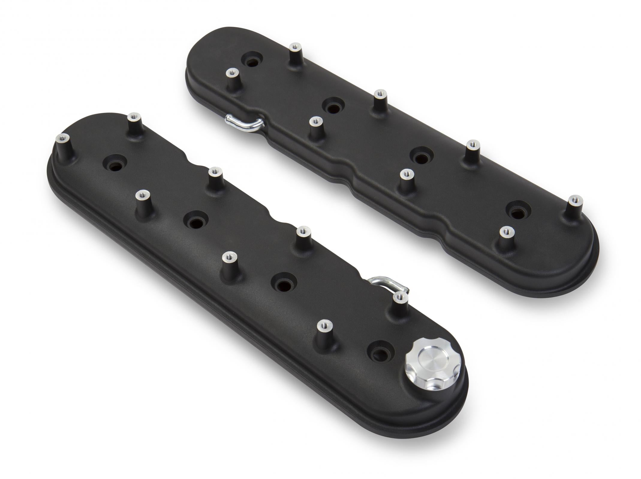 LS Valve Covers Satin Black Textured Finish Standard Height LS Valve Covers W/ Coil Mounting Posts, Cast Aluminum Satin Black Textured Finish Holley