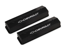 GM Licensed Valve Cover Track Series SBC Fabricated Aluminum Center Bolt Black 1987-1997 Chevrolet Small Block 305-350 Cubic Inch Tall (3.75) No Hole Holley
