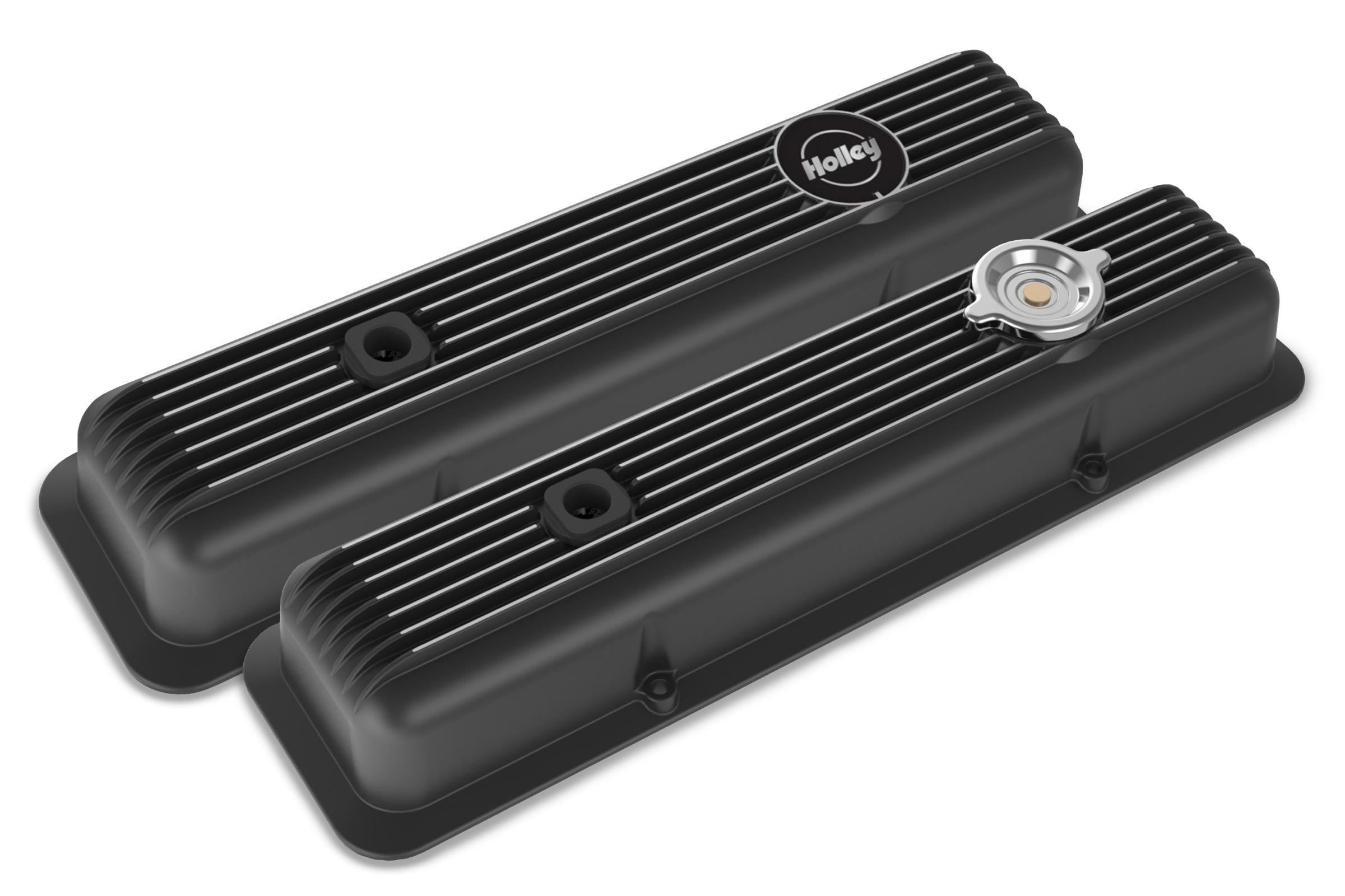 Valve Covers Muscle Series Finned SBC Satin Black Machined Chevrolet Small Block Perimeter Bolt Cast Aluminum Holley