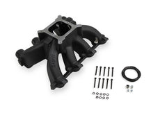 Single Plane Split-Design Race Intake Manifold- GM LS1/LS2/LS6- Black Carbureted Single Plane Split-Design Race Intake Manifold Fits All GM LS Gen III or IV Engines Equipped with LS1/LS2/LS6 Style Cathedral Port Cylinder Heads Holley