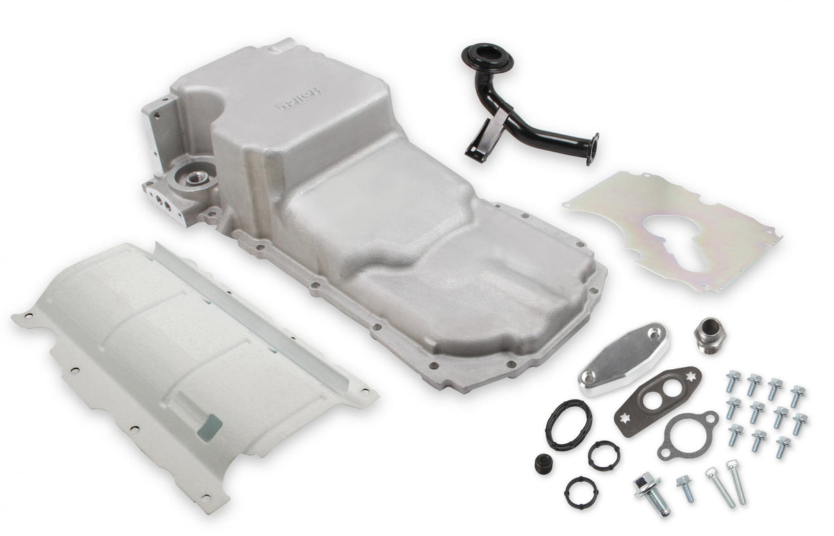 GM Gen V LT Swap Oil Pan Oil Return Not Machined GM Gen V LT Swap Oil Pan Same Dimensions As 302-20 Oil Return Boss CAN Be Drilled and Tapped Holley
