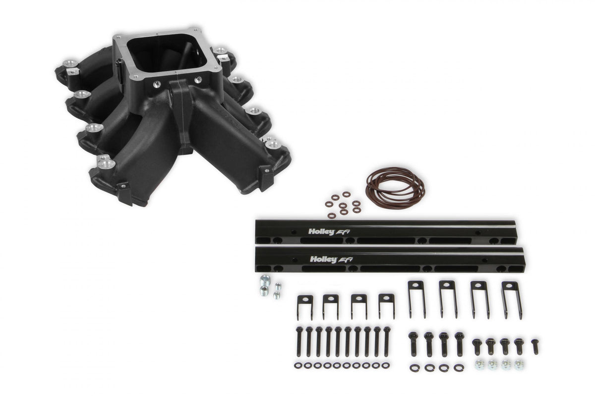 Single Plane EFI 4500 Split-Design Race Intake Manifold- GM LS1/LS2/LS6 Black Finish with Fuel Rails Holley