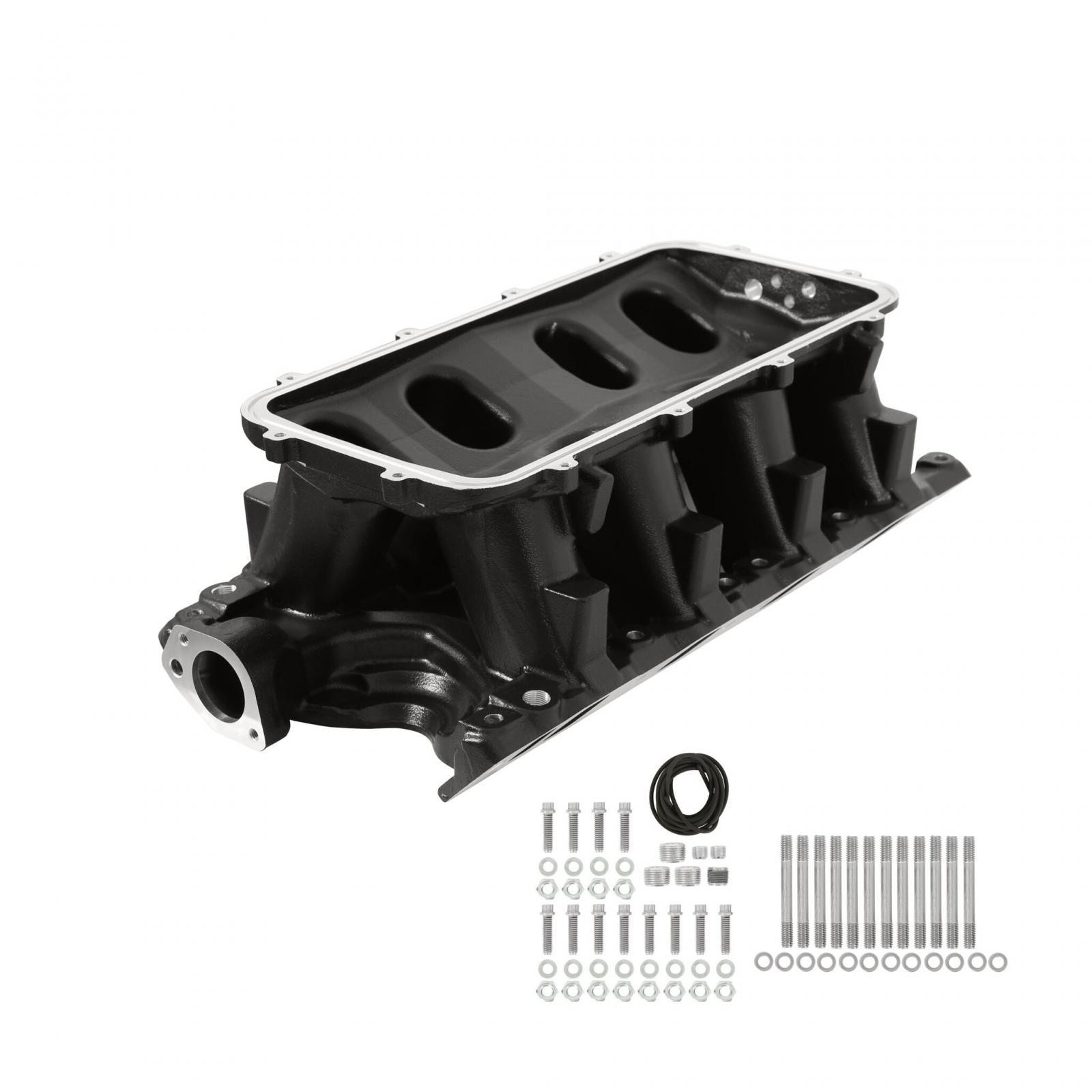 Black 351W Ford Hi-Ram Carbureted Manifold Base Black Ford 351W (9.5 Deck) Ford Hi-Ram Intake Manifold Base Holley