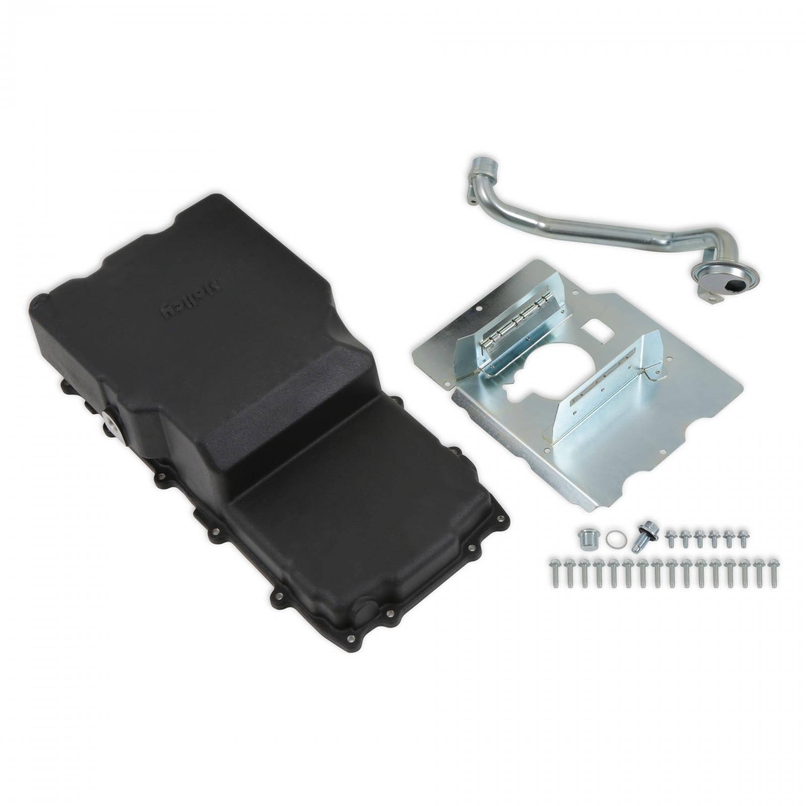 Cast Aluminum Rear Sump Oil Pan Ford Coyote Swap Black Fits Gen 3 Coyote Engines in 1953-1979 Ford F100, F150, and F250 2WD Trucks Holley