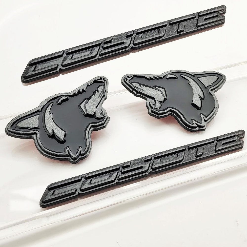 4pc Howling Coyote Head w Logo Fender Emblem Set (fits 5.0 Mustang F150) VA 2-296-717