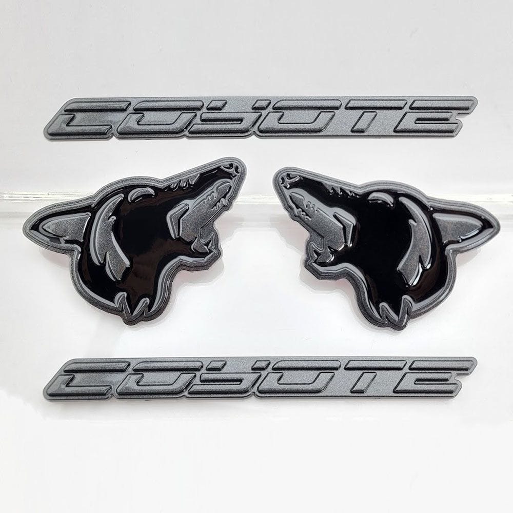 4pc Howling Coyote Head w Logo Fender Emblem Set (fits 5.0 Mustang F150) VA 2-296-717