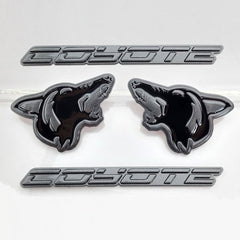 4pc Howling Coyote Head w Logo Fender Emblem Set (fits 5.0 Mustang F150) VA 2-296-717