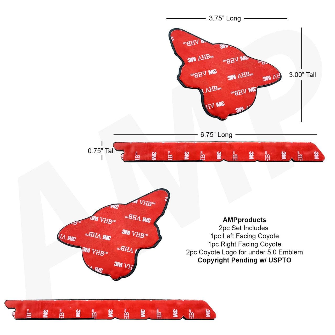 4pc Howling Coyote Head w Logo Fender Emblem Set (fits 5.0 Mustang F150) VA 2-296-717