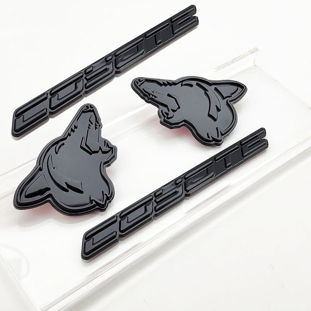 4pc Howling Coyote Head w Logo Fender Emblem Set (fits 5.0 Mustang F150) VA 2-296-717
