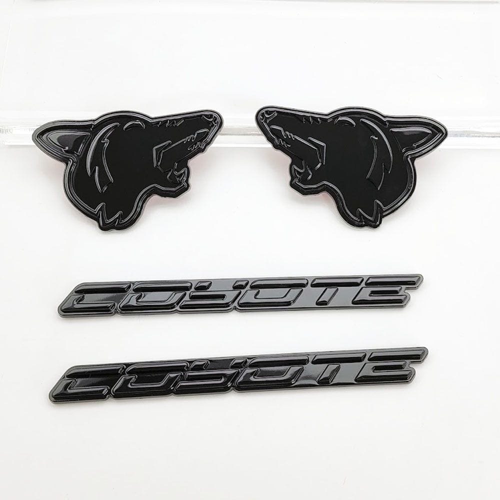 4pc Howling Coyote Head w Logo Fender Emblem Set (fits 5.0 Mustang F150) VA 2-296-717