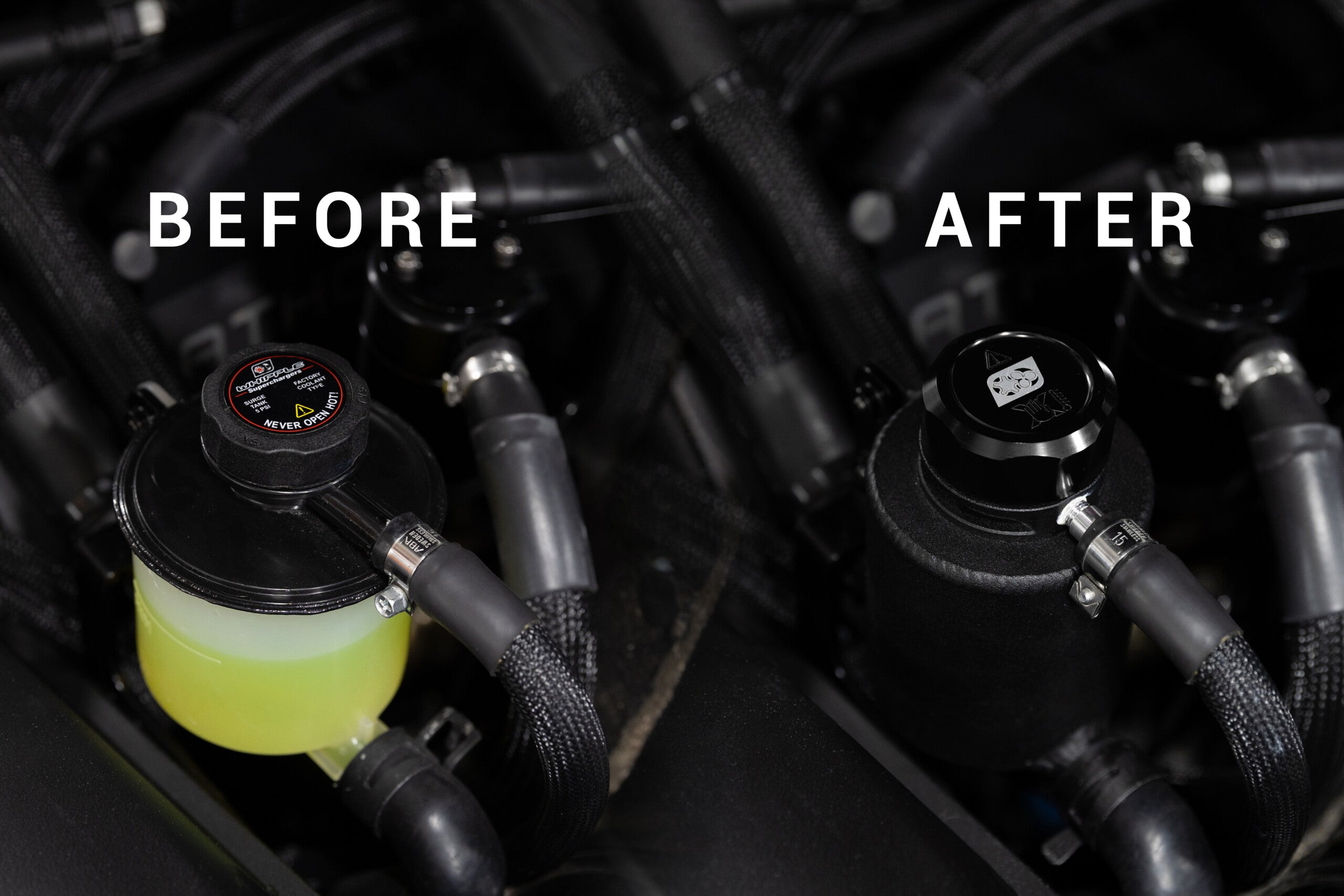 Whipple Supercharger Reservoir before and after