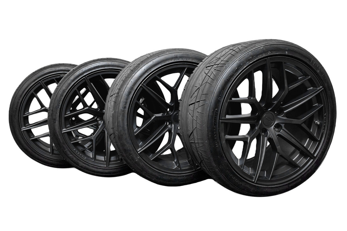Steeda Mustang Trident Satin Black Staggered Wheel & Tire Package