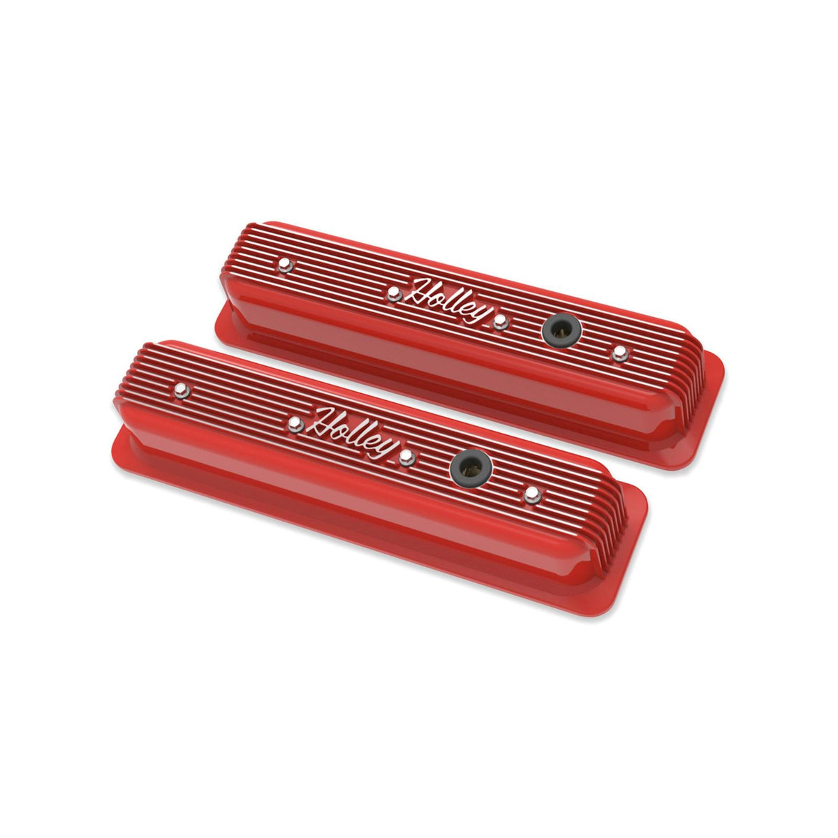 Vintage Finned Valve Cover Script SBC Center Bolt Gloss Red Machined Small Block Chevrolet ZZ6/Vortec Center Bolt Valve Cover Emissions Provision Holley