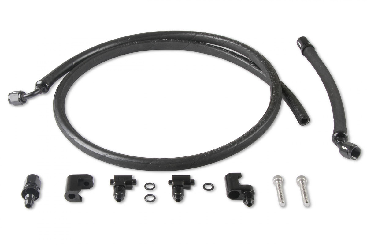 LS Steam Tube Kit W/Black Push-On Hose, Black Aluminum Hose Ends & Adjustable Steam Vent Adapters for the Front Outlets on the Engine Holley