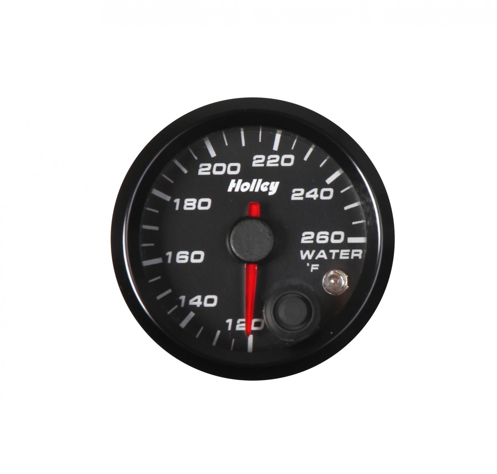 Analog Style Water Temperature Gauge Water Temperature Standard 2-1/16 Size 120-260 Black Face Black Bezel Holley