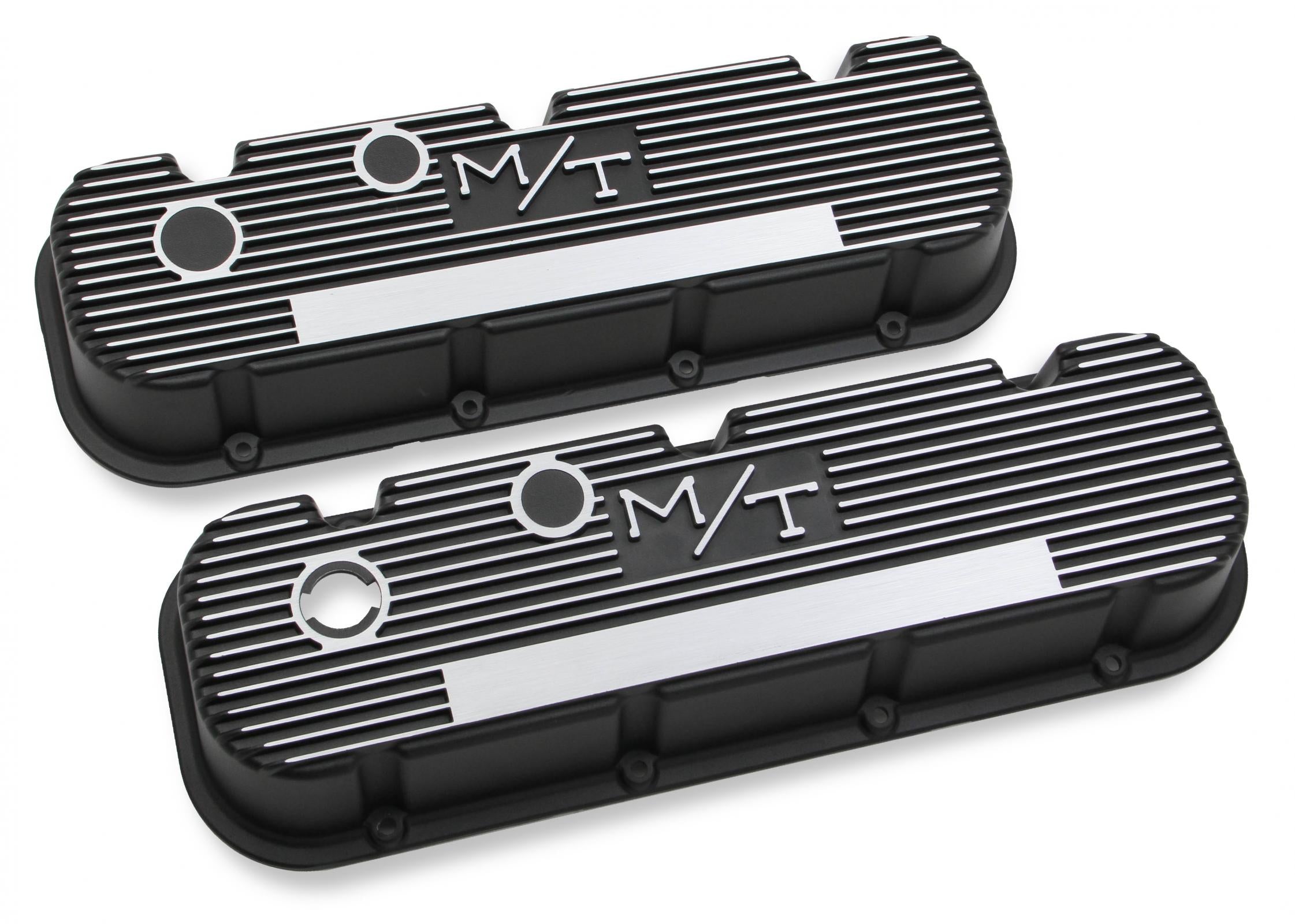 M/T Valve Covers Vintage Style Finned BBC Satin Black Chevrolet Big Block Cast Aluminum Holley